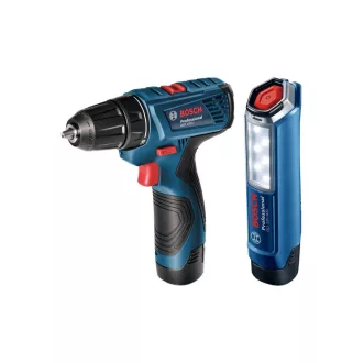   BOSCH Akkus fúrócsavarozó GSR 120-LI + GLI 12V-300 lámpa (2 x 2,0 Ah akku + töltő) kofferben