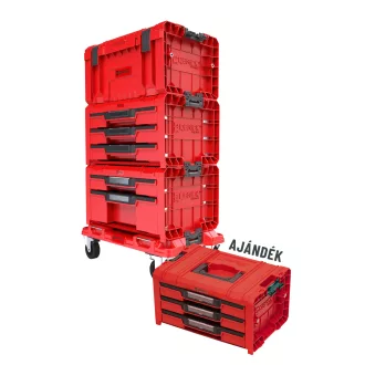   QBRICK SYSTEM PRO Gurulós Fiókos Szerszámosláda 4 Red Ultra HD + SYSTEM PRO 2.0 Szerszámosl 