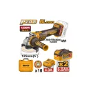 INGCO Akkus sarokcsiszoló 125 mm szénkefe nélküli 20 V (2 x 5,0 Ah akku + töltő)