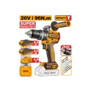 INGCO Akkus ütvefúró-csavarozó 96 Nm szénkefe nélküli 20 V (2 x 4,0 Ah lapos cellás akku + töltő)