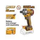 INGCO Akkus ütvecsavarozó 1/4" 285 Nm szénkefe nélküli 20 V (akku és töltő nélkül)