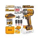 INGCO Akkus ütvecsavarozó 1/4" + 1/2" 230 Nm szénkefe nélküli 20 V (2 x 2,0 Ah akku + töltő)
