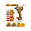 INGCO Akkus ütvecsavarozó 1/4" 285 Nm szénkefe nélküli + 2 bithegy készlet 20 V (2db akku+töltő)