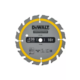  DEWALT CONSTRUCTION Fűrésztárcsa szeges fához 136 x 10 x 1,86 mm / 16T