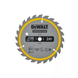   DEWALT CONSTRUCTION Fűrésztárcsa szeges fához 136 x 10 x 1,86 mm / 24T