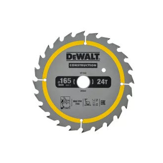   DEWALT CONSTRUCTION Fűrésztárcsa szeges fához 165 x 20 x 1,86 mm / 24T
