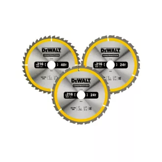   DEWALT CONSTRUCTION Fűrésztárcsa klt. 3 részes szeges fához 216 x 30 x 2,6 mm / 2 x 24T + 40T