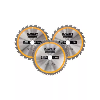  DEWALT CONSTRUCTION Fűrésztárcsa klt. 3 részes szeges fához 250 x 30 x 2,6 mm / 2 x 24T + 48T