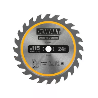   DEWALT CONSTRUCTION Fűrésztárcsa szeges fához 115 x 9,5 x 1,5 mm / 24T