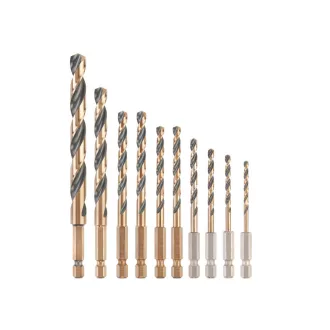   DEWALT BLACK & GOLD Csigafúró készlet 10 részes HSS (3-12 mm) 1/4" HEX  befogással